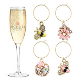 P417 Cristal   Bee Flores Vino Charms Marcador De Vidri...