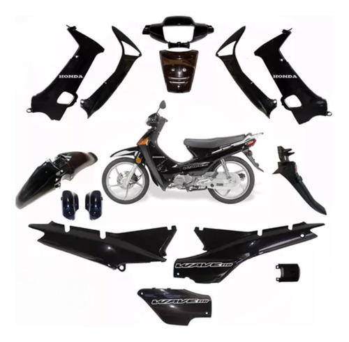 Kit Plasticos Carenados Cacha Negro Honda Wave Calcos Regalo