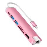 Adaptador Hub Usb-c  Ethernet | Hdmi | Usb X2 | Sd | Rosa 