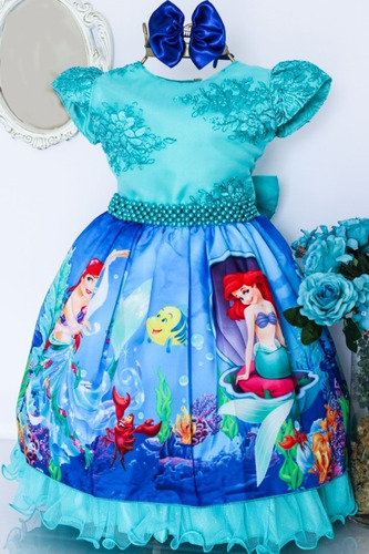 Vestido Fundo Do Mar Sereia Infantil Ariel Festa Super Luxo