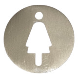 Señal Cartel Para Baño Redondo Mujer Aluminio Plateado Mate