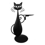 Portavelas Rústico Vintage Con Diseño De Gato Negro