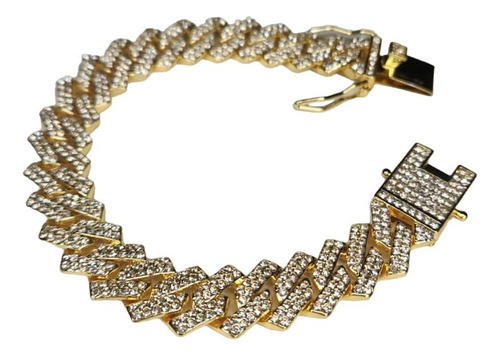 Pulsera Cubana Shadow 18cm Simil Oro Con Diamantes Import