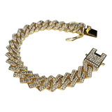 Pulsera Cubana Shadow 18cm Simil Oro Con Diamantes Import