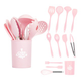 Set 12pcs Utensilios De Cocina De Silicona Antiadherentes Color Rosa