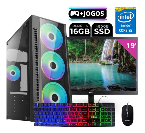 Cpu Gamer Barato I5 16gb Ssd 480gb Kit Gamer + Monitor