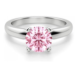 Anillo Compromiso Oro Blanco 18kt Brillante Ruso Rosa .60ct