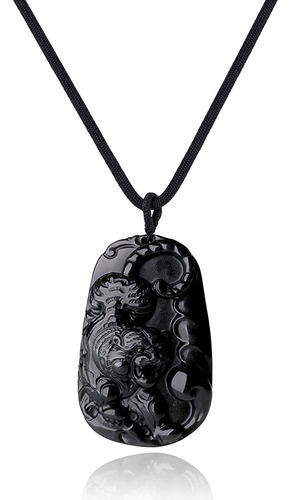 Coai Tiger - Collar De Piedra De Obsidiana Negra Para Hombre