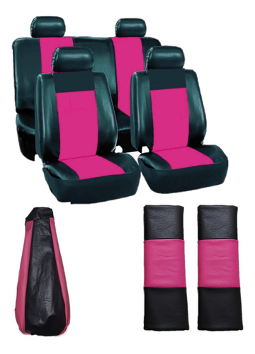 Fundas Auto Ecocuero Kit Rosa + Cubre Cinturón + Fuelle 