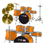 Bateria Pro Fire Drums / Completa, Com Pratos E Banco