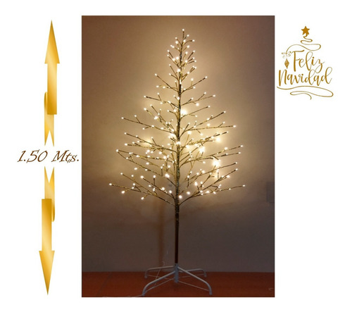 Árbol Navidad Dorado Luz Led Cálida 1.50m Decorativo Nuevo!!