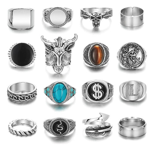 Wife Juego 16 Anillos Plata Para Hombres Anillos Gruesos Got