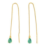 Aros Cadena Colgante Gota Verde Enchapado Oro 18k