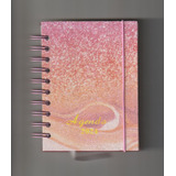 Agenda 2024 Espiral Pequena Capa Lisa C/ Glitter Feminina Cor Da Capa Coral-claro