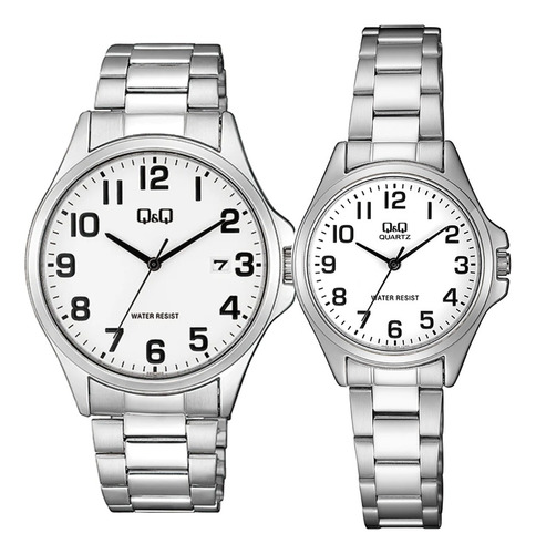 Reloj Pareja Q&q Duo Mujer Hombre Plata Metal Relojes