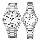 Reloj Pareja Q&q Duo Mujer Hombre Plata Metal Relojes