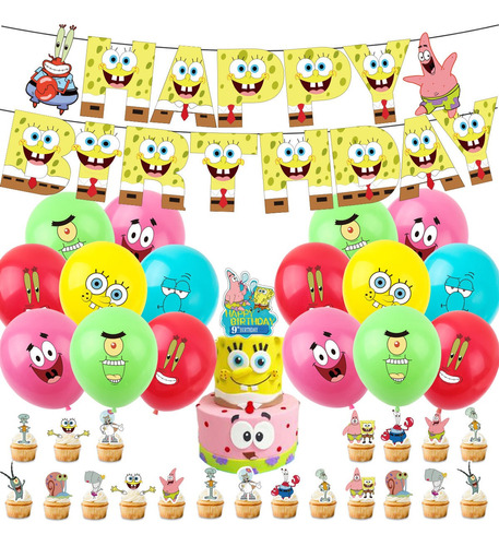 Kit Fiesta Sponge Bob Globos Cumpleaños Infantil Decoración