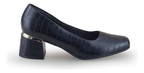 Sapato Piccadilly Feminino Salto Baixo 748009 Preto Croco