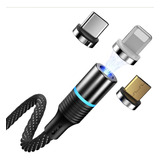 Cabo Carregador Imã Magnetico Usb Rapido Plug Led Pisca 3em1