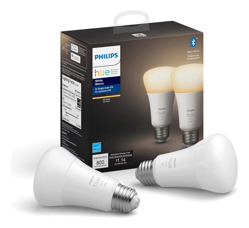 Philips Hue White 2-count A19 Led Smart Bulb, Bluetooth &...