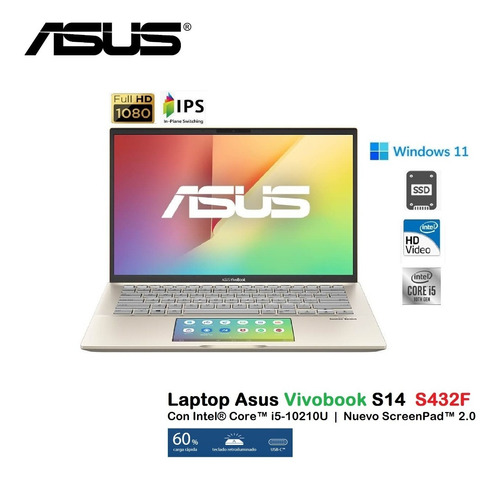 Laptop Asus Vivobook S14 S432f I5-10210u 8gb 512gb 14fhd W11