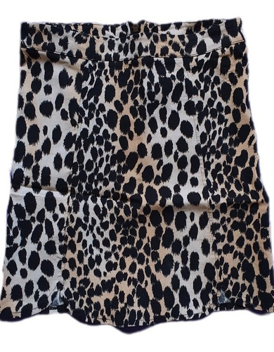 Pollera Animal Print Corta Bengalina Elastizada Talle S/36