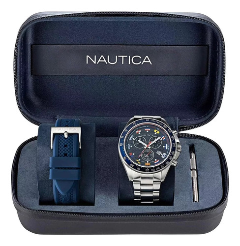 Reloj Nautica Napobf122 Hombre 2 Pulsos Acero Silicona Origi