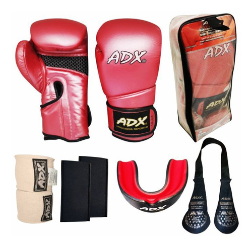 Guante Box Adx Rojoaperlado Piel Genuina Relleno Multicapas 