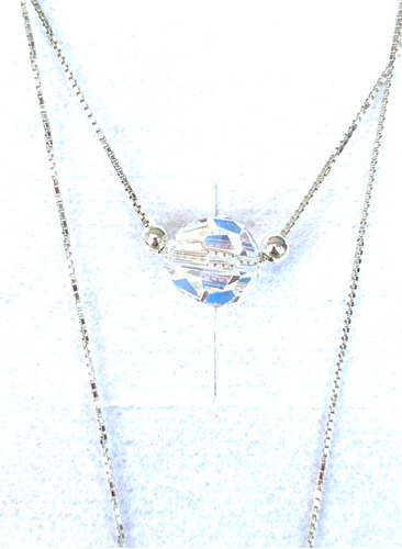 Cadena Collar Plata Bolita Facetada  8 Mm Swarovski Cristal