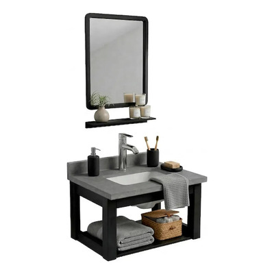 Slim Company Lavabo Mueble De Baño Con Gabinete Y Espejo Diseño Moderno Minimalista Mueble Lavamanos Con Almacenamiento... Un Agujero Negro Abierto Gris Con Blanco