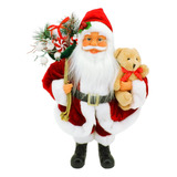 Papai Noel Vermelho Tradicional Com Urso Pelúcia 40cm