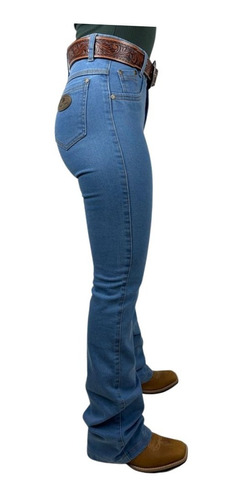 Calça Jeans Feminina Rodeio Country Flare Cós Alto C/ Lycra