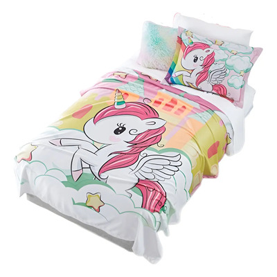 Cobertor Ligero Unicornio Castillo Individual Concord Color Rosa