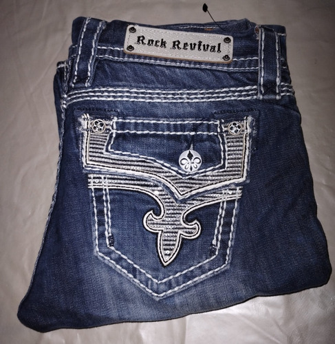 Rock Revival Jeans Dama Talla 27 Corte Bota Bordado Grueso 