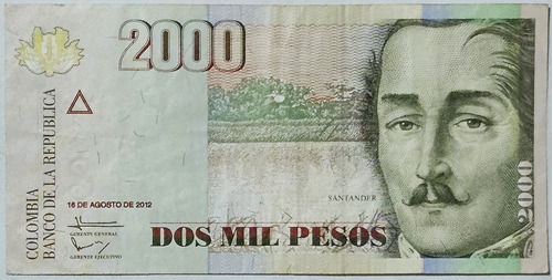 Billete 2000 Pesos 16/ago/2012 Colombia Vf-xf