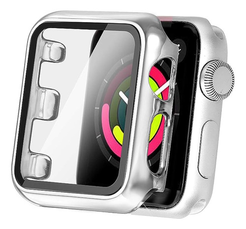 Funda Para Apple Watch 1 2 3 42mm Con Vidrio Templado Plata