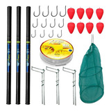 Kit Pesca Pescaria Completo 3 Varas Mão Telescopica Tilapia