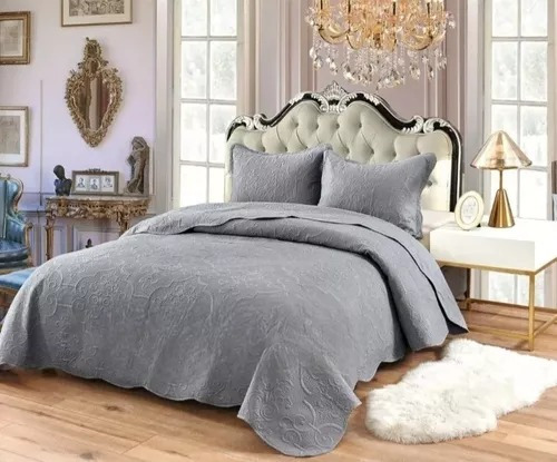 Cubrecama De Verano King Delgado Quilt Color Gris 270x250cm