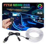 Fita Led Painel Fiat 500 2011 Luz Interna 5m Rgb Tomada Usb