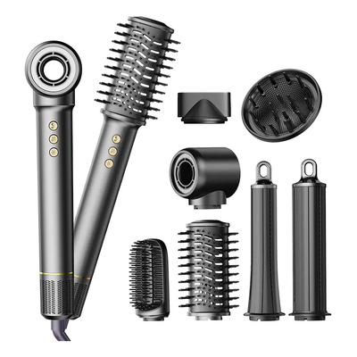 Secadora Cabello Pelo 7 en 1 Bomidi Difusor Profesional 1300W Cepillo Secador Plancha Rizadora Alaciadora 4 Temperaturas y 2 Velocidades del Viento y Caliente con Lones Gris | Meses sin interés