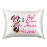 Fronha Cetim Branca Personalizada Estampa Minnie Com Nome M2