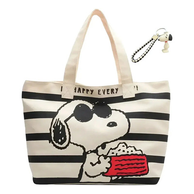 Bolso Snoopy Dibujos Animados Tote Bag De Hombro 40x33 Cm Beige Rayas