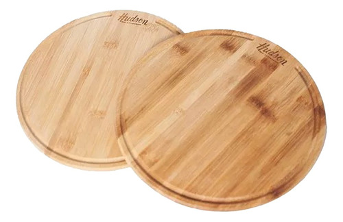 Pack X2 Plato Tabla Asado Redondo Madera 26cm Bp02 Hudson