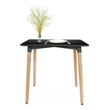 Mesa De Comedor Top Living Eames Nórdica 80 X 80 Negra Tapa Negro Patas Marrón Claro