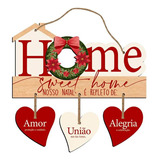 Natal - Placa Decorativa - Home Street Home Com 3 Corações 