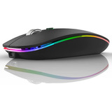 Mouse Inalambrico Recargable Para Pc | Negro Mate / Luz Led