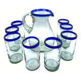 Juego De Jarra Con 8 Vasos Agua De Vidrio Soplado