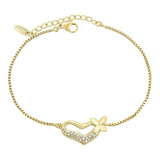 Brazalete Oro 14k Lam Corazon Mariposa 17-20cm Aju