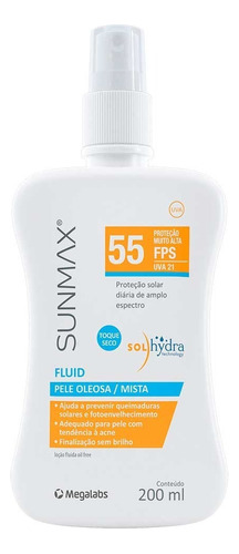 Protetor Solar Facial Toque Seco Sunmax Fluid Fps55 200ml*