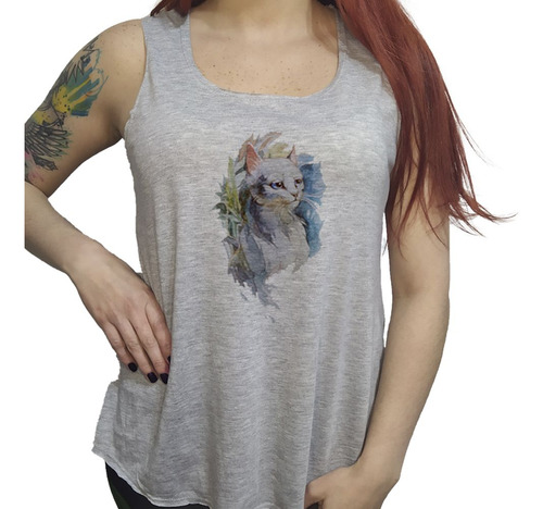 Musculosa Acampanada Gato Siames Dibujo Pintura Art